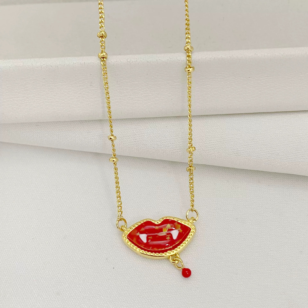 Kendra Scott Red Lip Shape Metal Necklace